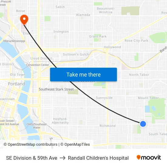 SE Division & 59th Ave to Randall Children's Hospital map