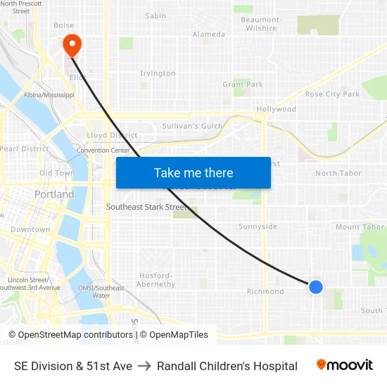 SE Division & 51st Ave to Randall Children's Hospital map