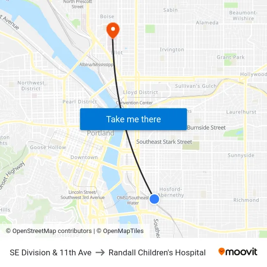 SE Division & 11th Ave to Randall Children's Hospital map