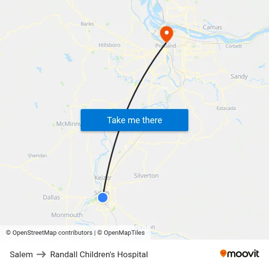 Salem to Randall Children's Hospital map