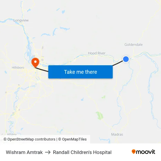 Wishram Amtrak to Randall Children's Hospital map