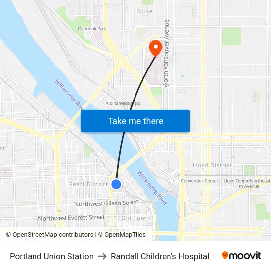 Portland Union Station to Randall Children's Hospital map