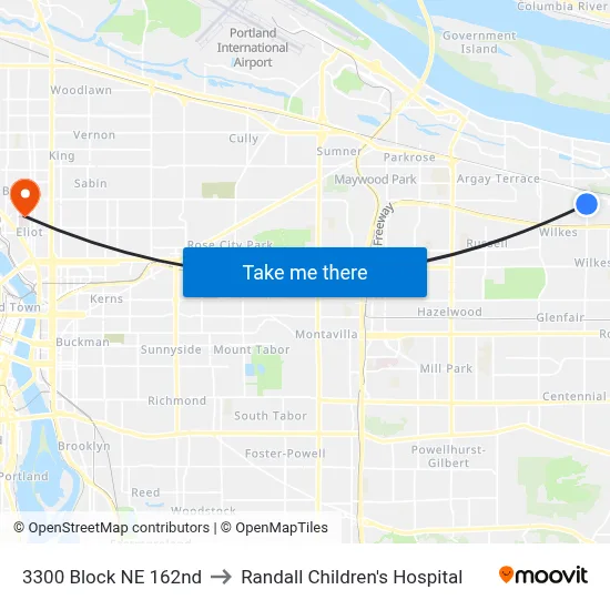 3300 Block NE 162nd to Randall Children's Hospital map