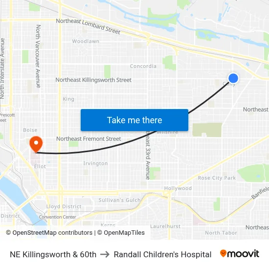 NE Killingsworth & 60th to Randall Children's Hospital map