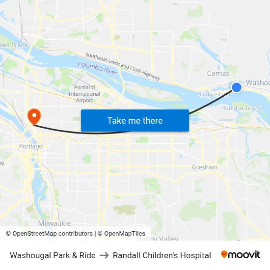 Washougal Park & Ride to Randall Children's Hospital map
