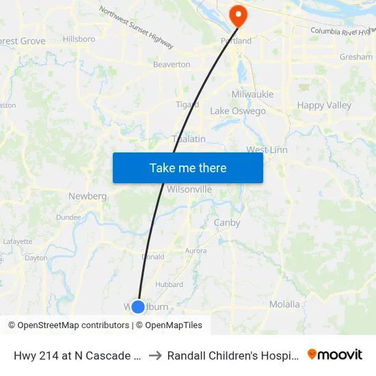 Hwy 214 at N Cascade Dr to Randall Children's Hospital map