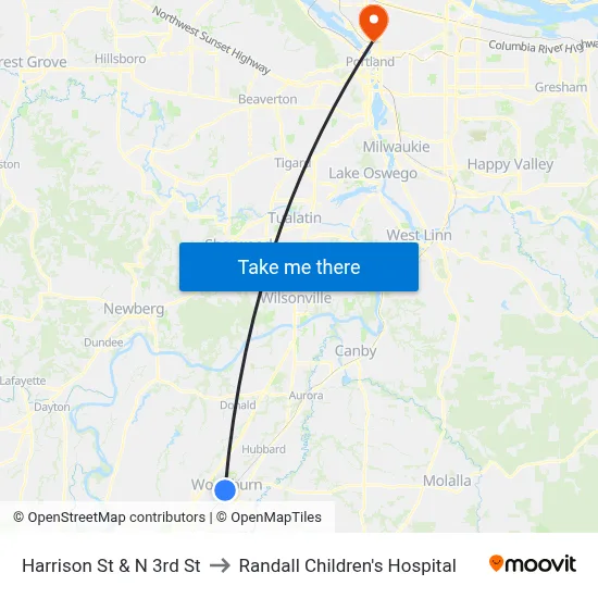 Harrison St & N 3rd St to Randall Children's Hospital map