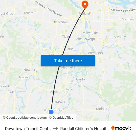 Downtown Transit Center to Randall Children's Hospital map