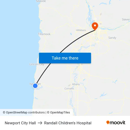 Newport City Hall to Randall Children's Hospital map