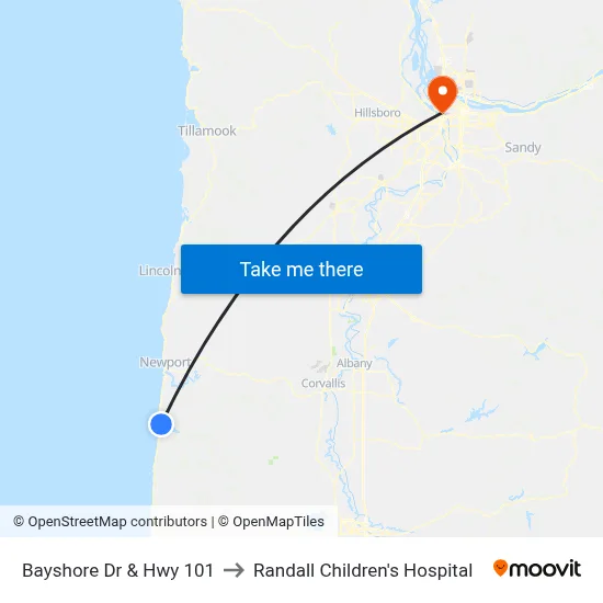 Bayshore Dr & Hwy 101 to Randall Children's Hospital map