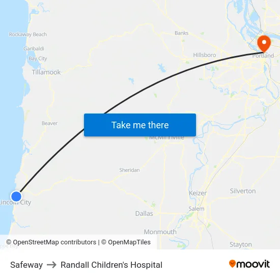 Safeway to Randall Children's Hospital map