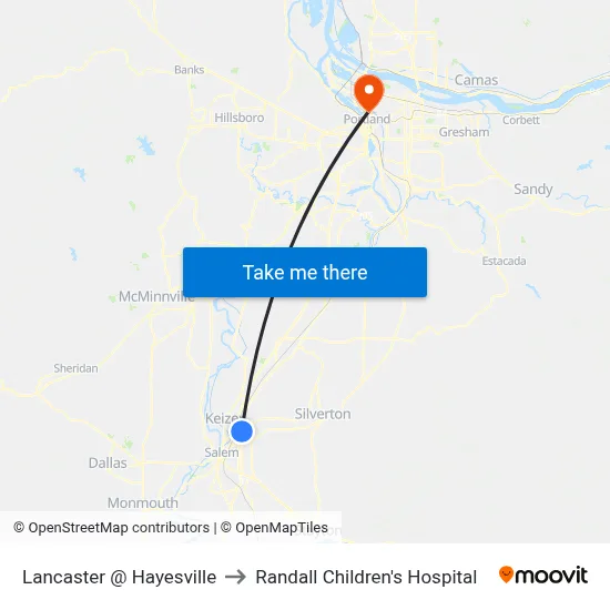 Lancaster @ Hayesville to Randall Children's Hospital map