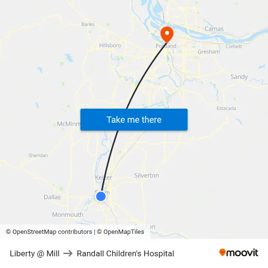 Liberty @ Mill to Randall Children's Hospital map