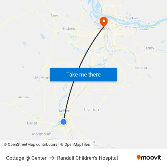 Cottage @ Center to Randall Children's Hospital map