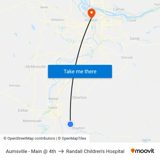 Aumsville - Main @ 4th to Randall Children's Hospital map