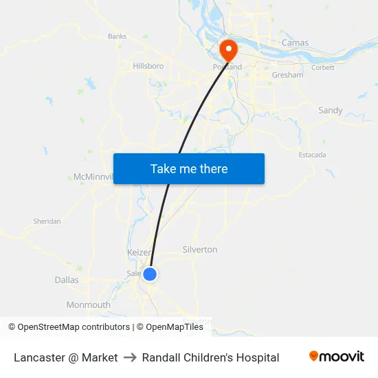 Lancaster @ Market to Randall Children's Hospital map