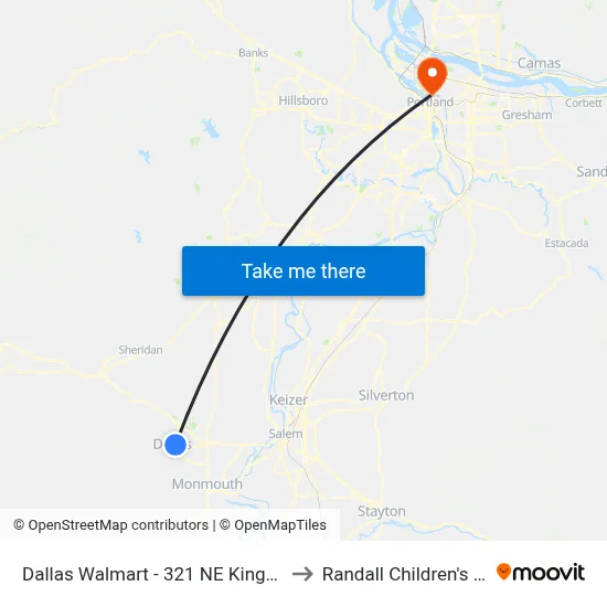 Dallas Walmart - 321 NE Kings Valley Hwy to Randall Children's Hospital map
