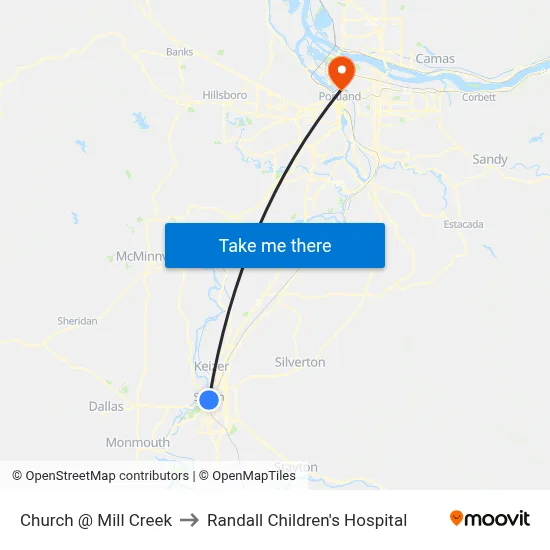 Church @ Mill Creek to Randall Children's Hospital map
