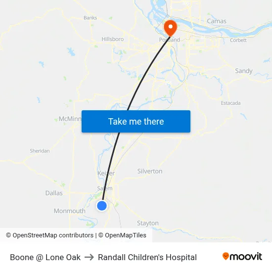 Boone @ Lone Oak to Randall Children's Hospital map