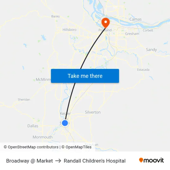 Broadway @ Market to Randall Children's Hospital map