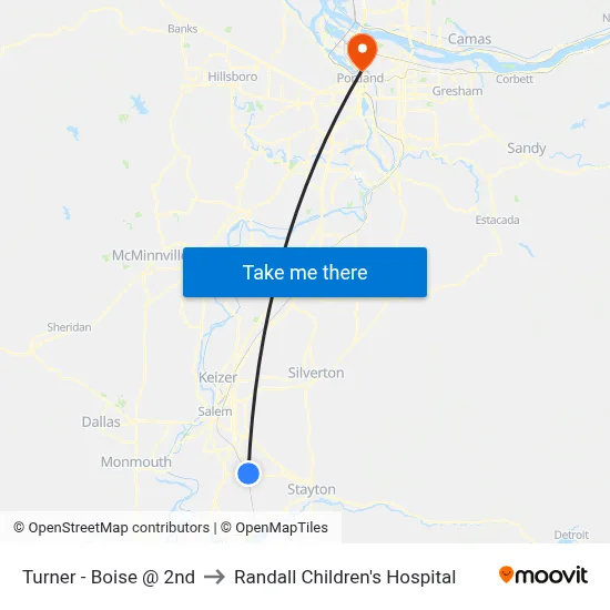 Turner - Boise @ 2nd to Randall Children's Hospital map