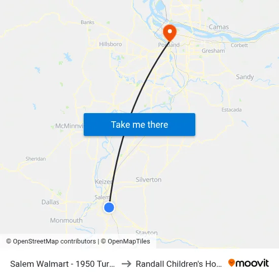 Salem Walmart - 1950 Turner Rd to Randall Children's Hospital map