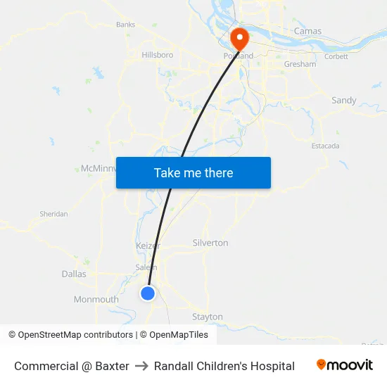Commercial @ Baxter to Randall Children's Hospital map