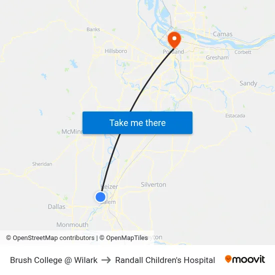 Brush College @ Wilark to Randall Children's Hospital map