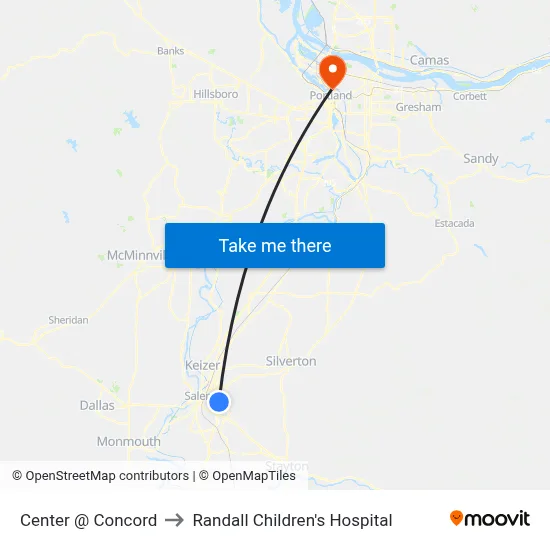 Center @ Concord to Randall Children's Hospital map