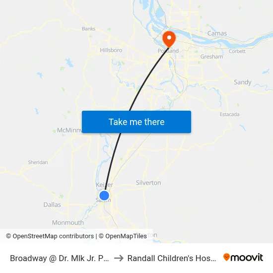 Broadway @ Dr. Mlk Jr. Pkwy to Randall Children's Hospital map