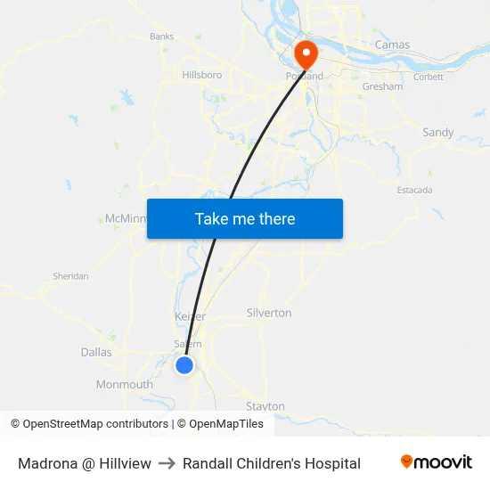 Madrona @ Hillview to Randall Children's Hospital map