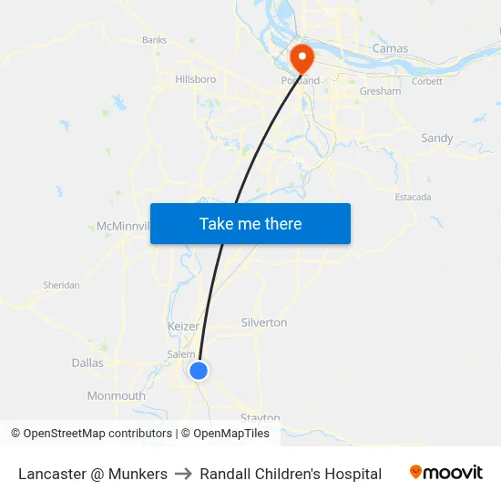 Lancaster @ Munkers to Randall Children's Hospital map