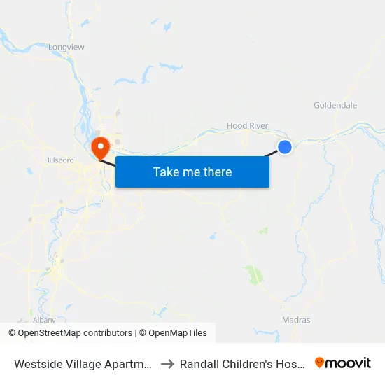 Westside Village Apartments to Randall Children's Hospital map
