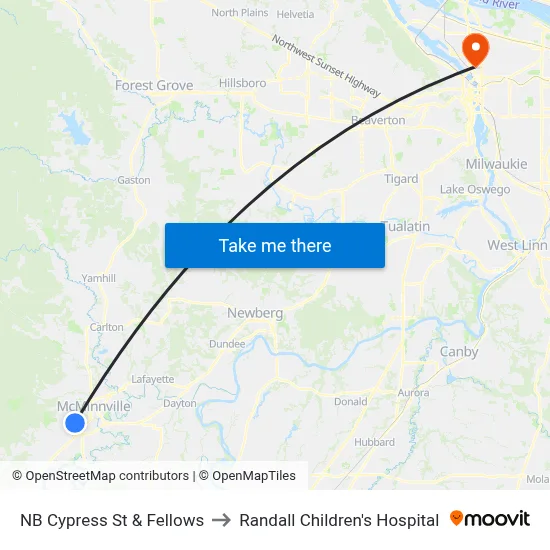 NB Cypress St & Fellows to Randall Children's Hospital map