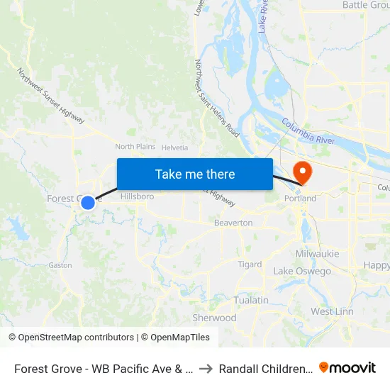 Forest Grove - WB Pacific Ave & Hwy 47 (Tm 4307) to Randall Children's Hospital map