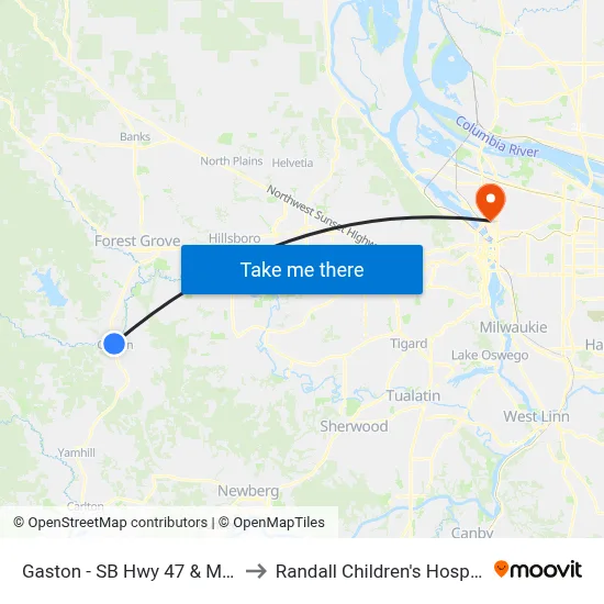 Gaston - SB Hwy 47 & Main to Randall Children's Hospital map