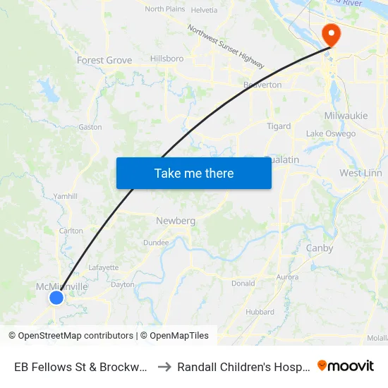 EB Fellows St & Brockwood to Randall Children's Hospital map