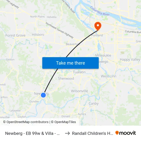 Newberg - EB 99w & Villa - Walgreens to Randall Children's Hospital map