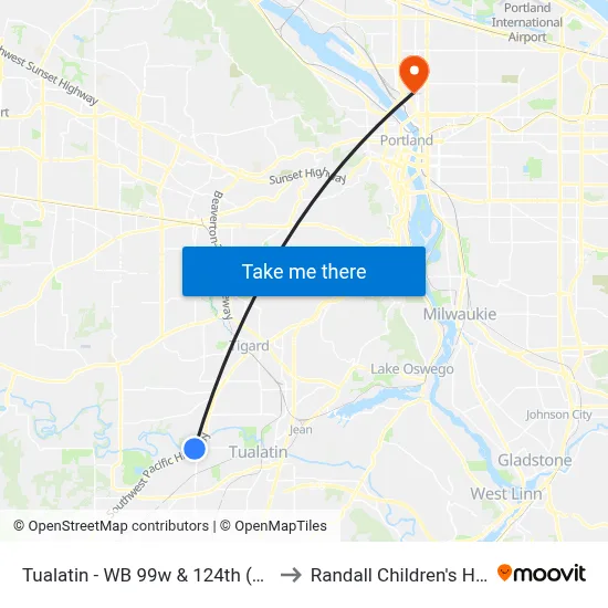 Tualatin - WB 99w & 124th (Tm 4316) to Randall Children's Hospital map