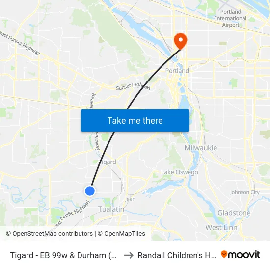 Tigard - EB 99w & Durham (Tm 8792) to Randall Children's Hospital map