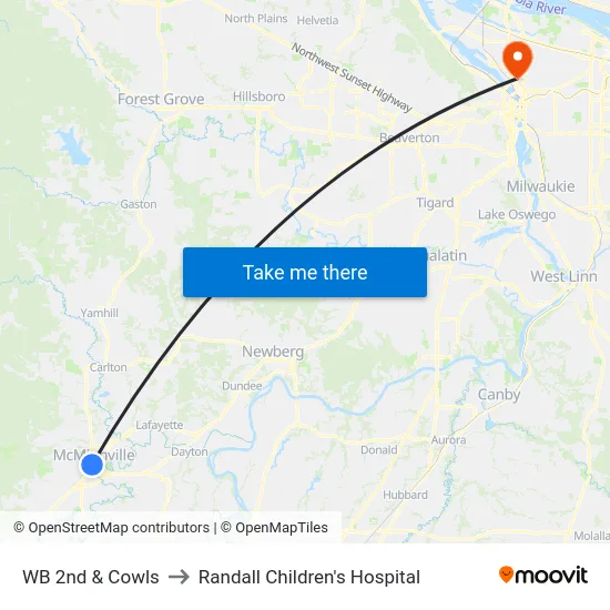 WB 2nd & Cowls to Randall Children's Hospital map