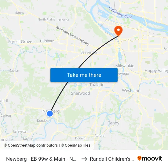 Newberg - EB 99w & Main - Nap's Thriftway to Randall Children's Hospital map