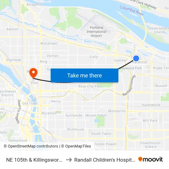 NE 105th & Killingsworth to Randall Children's Hospital map