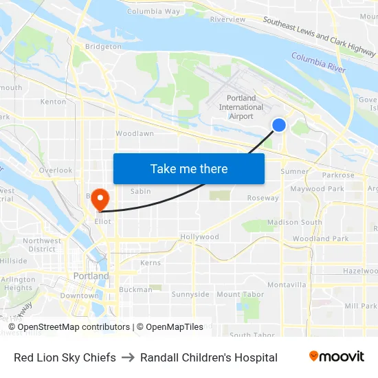 Red Lion Sky Chiefs to Randall Children's Hospital map