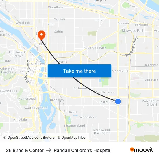 SE 82nd & Center to Randall Children's Hospital map