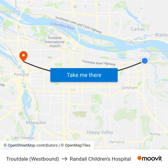 Troutdale (Westbound) to Randall Children's Hospital map