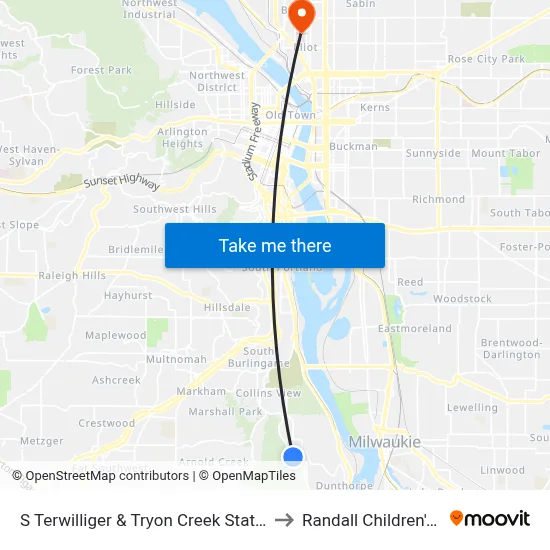 S Terwilliger & Tryon Creek State Park Entrance to Randall Children's Hospital map