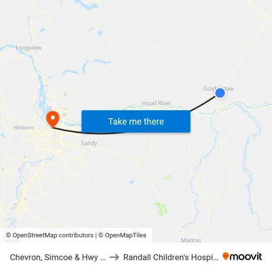 Chevron, Simcoe & Hwy 97 to Randall Children's Hospital map