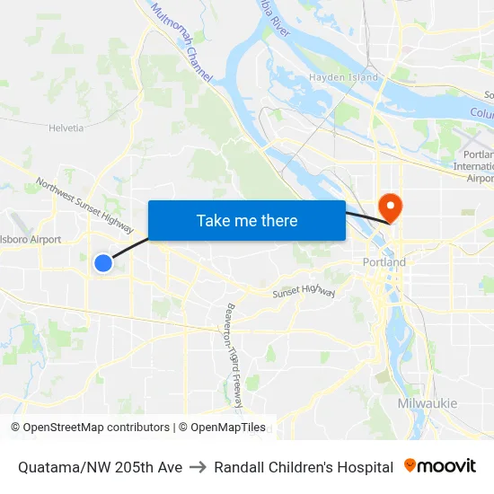 Quatama/NW 205th Ave to Randall Children's Hospital map