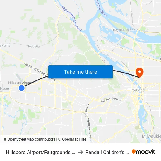Hillsboro Airport/Fairgrounds Max Station to Randall Children's Hospital map